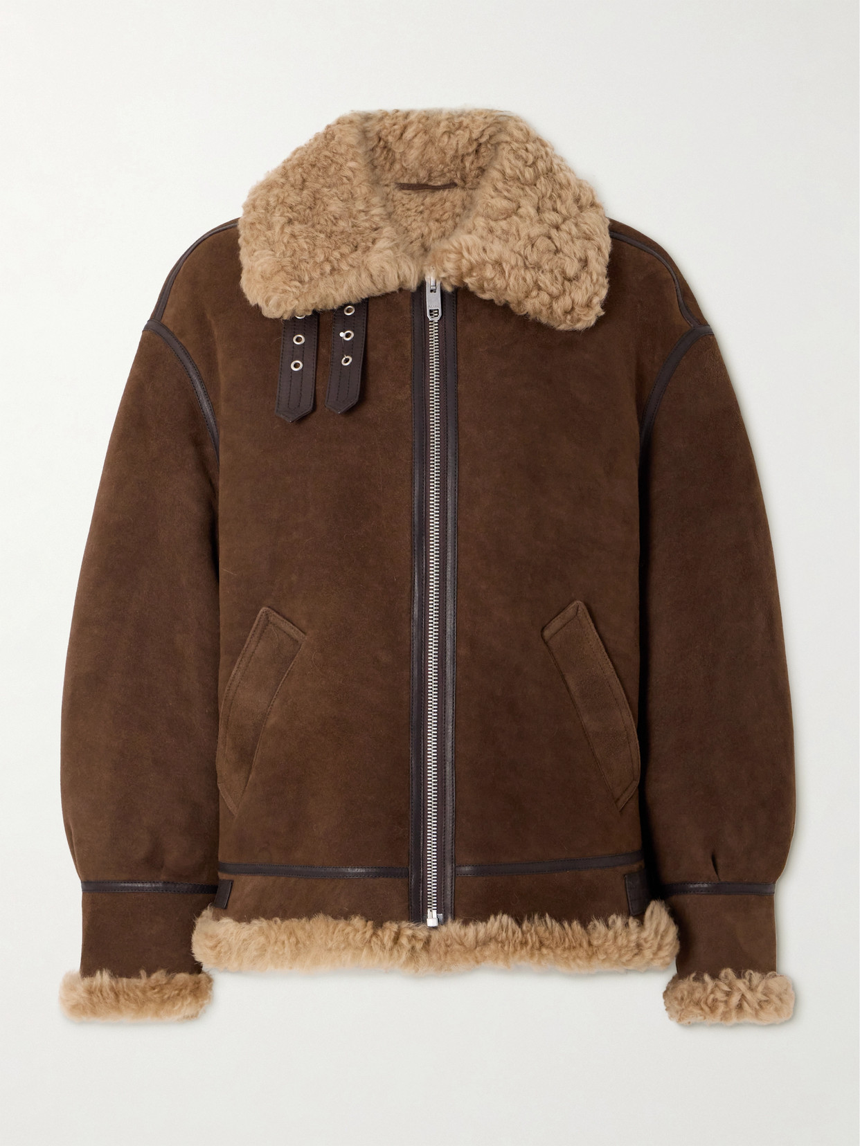 BALLY - Leather-trimmed Shearling Jacket - Brown