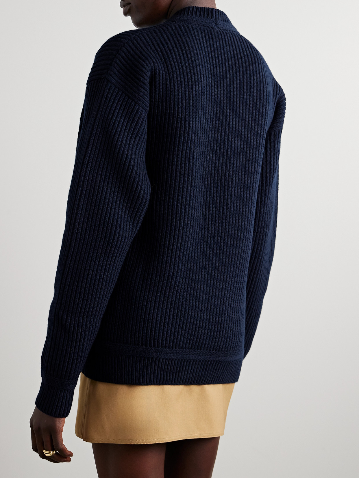 Bally Ribbed Wool Cardigan In Blue
