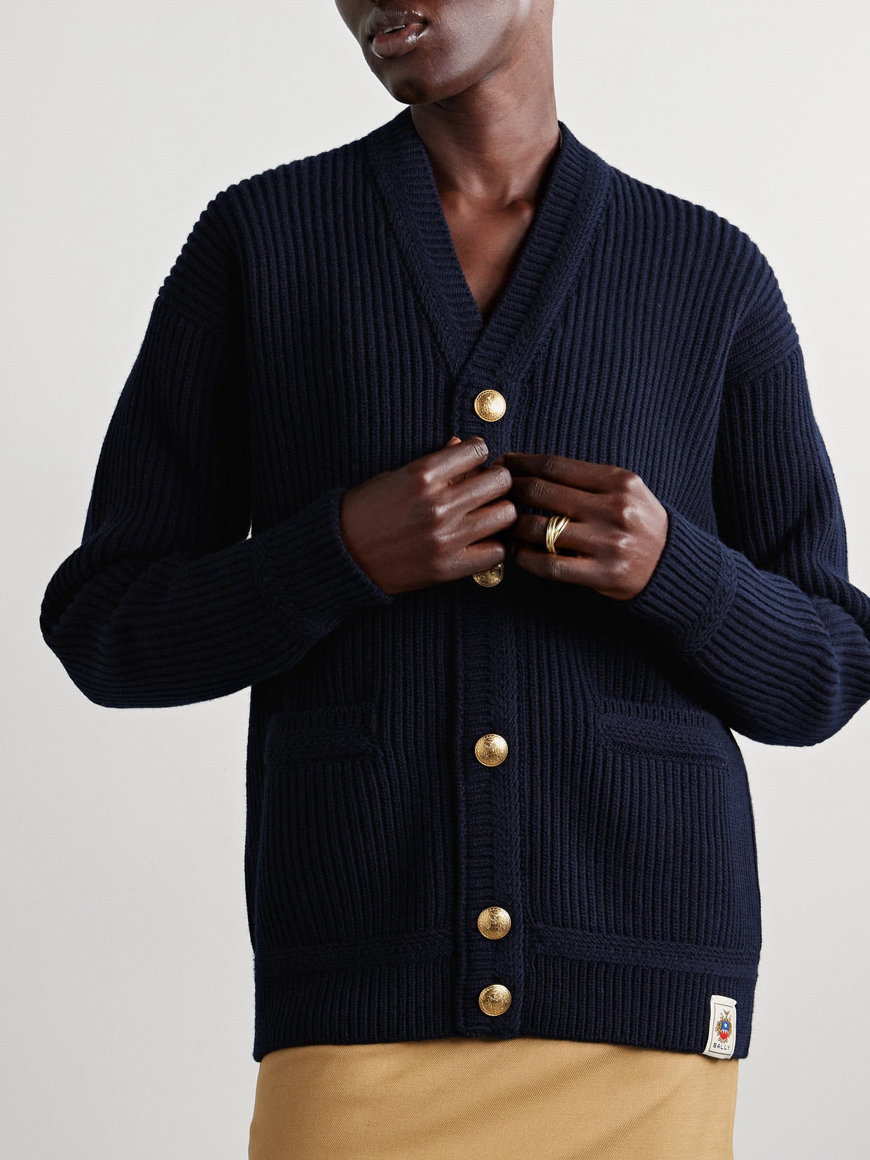 Bally Ribbed Wool Cardigan In Blue