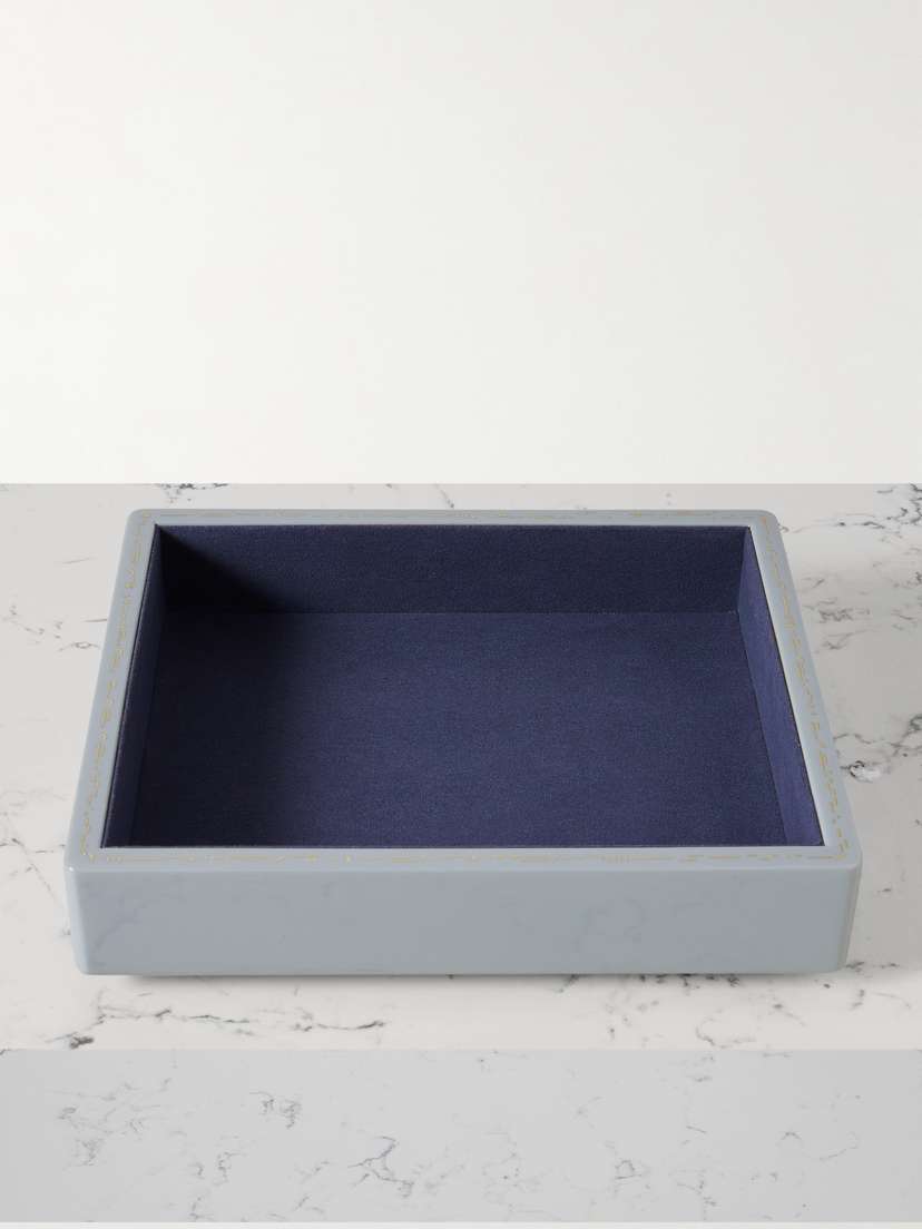 Trove Large Lacquered Wood And Faux Suede Jewelry Tray