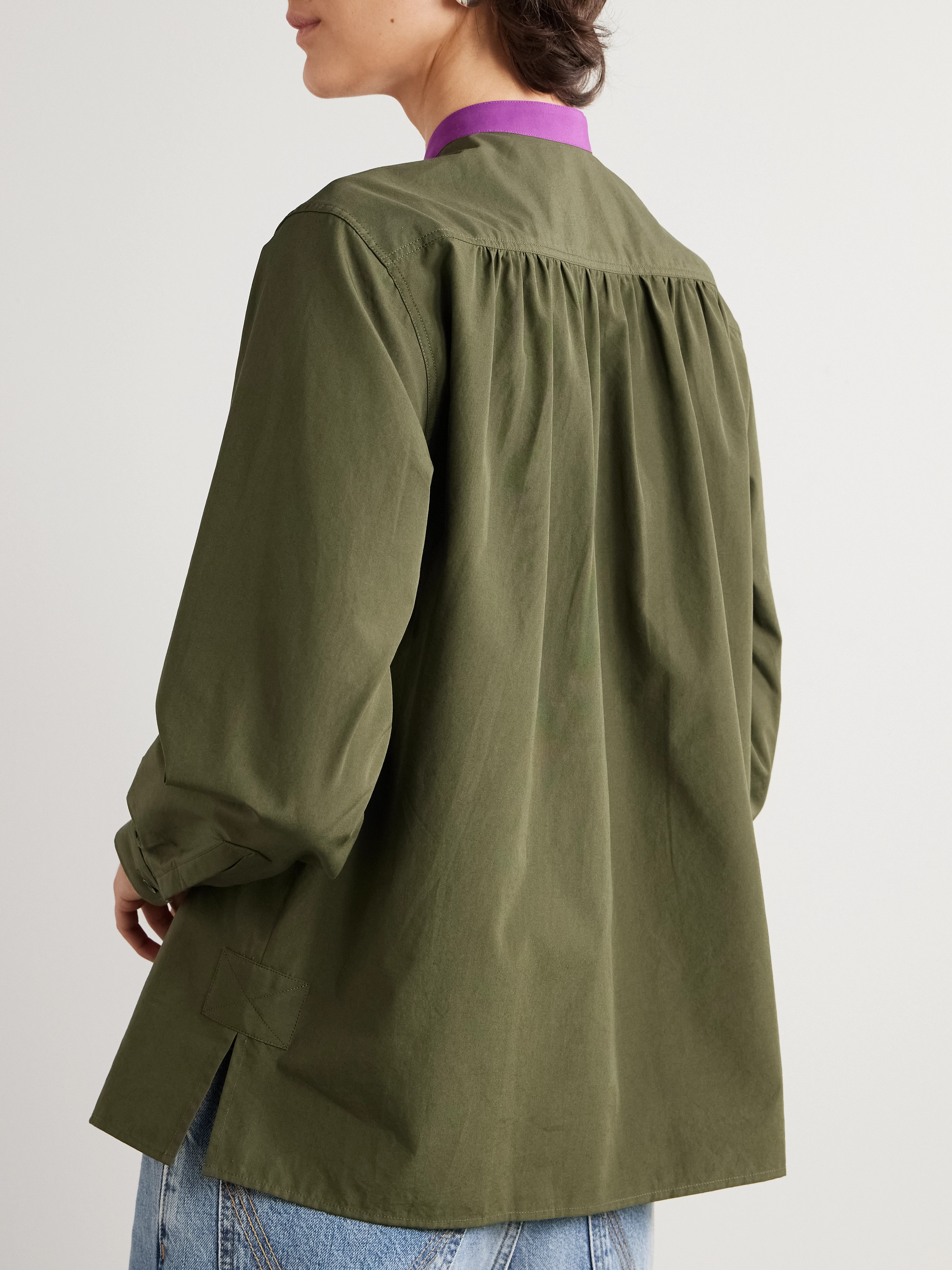 SÉBLINE Painter's pintucked two-tone cotton-poplin shirt