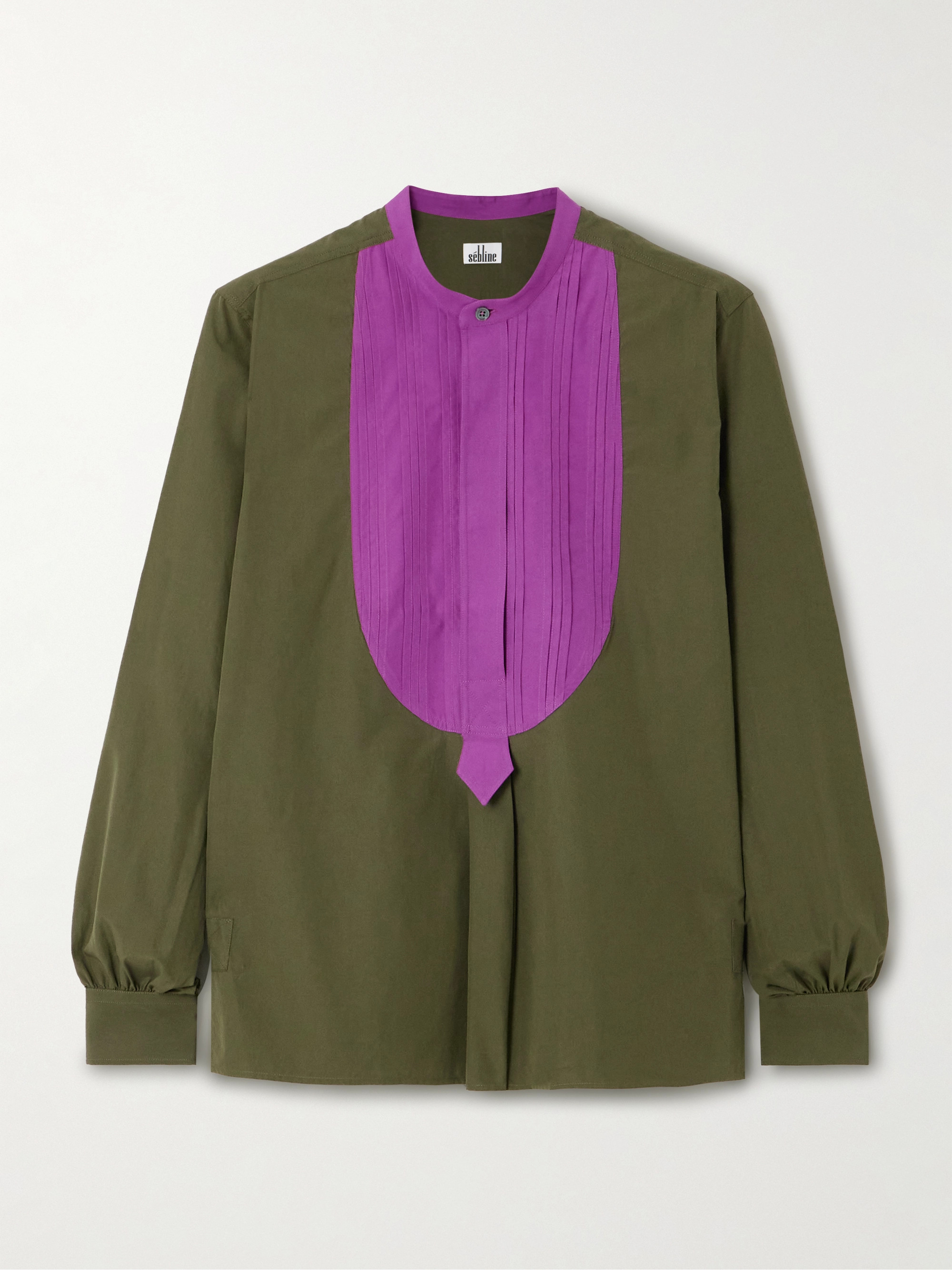 SÉBLINE Painter's pintucked two-tone cotton-poplin shirt