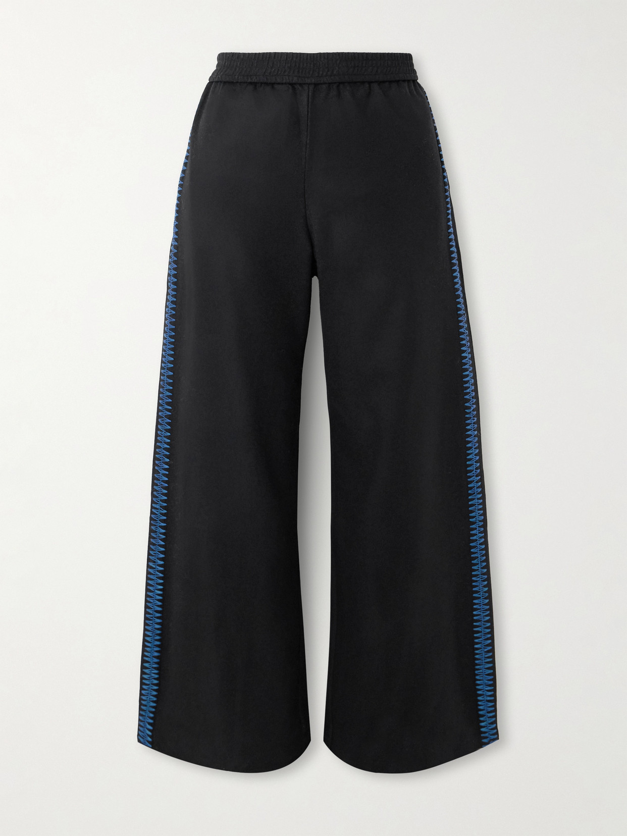 Sébline Embroidered Wool Wide-leg Trousers In Black