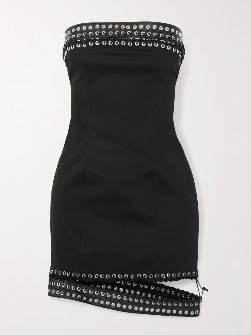 Ludovic de Saint Sernin Lucinda Embellished Strapless Leather-trimmed Cotton-blend Twill Mini Dress