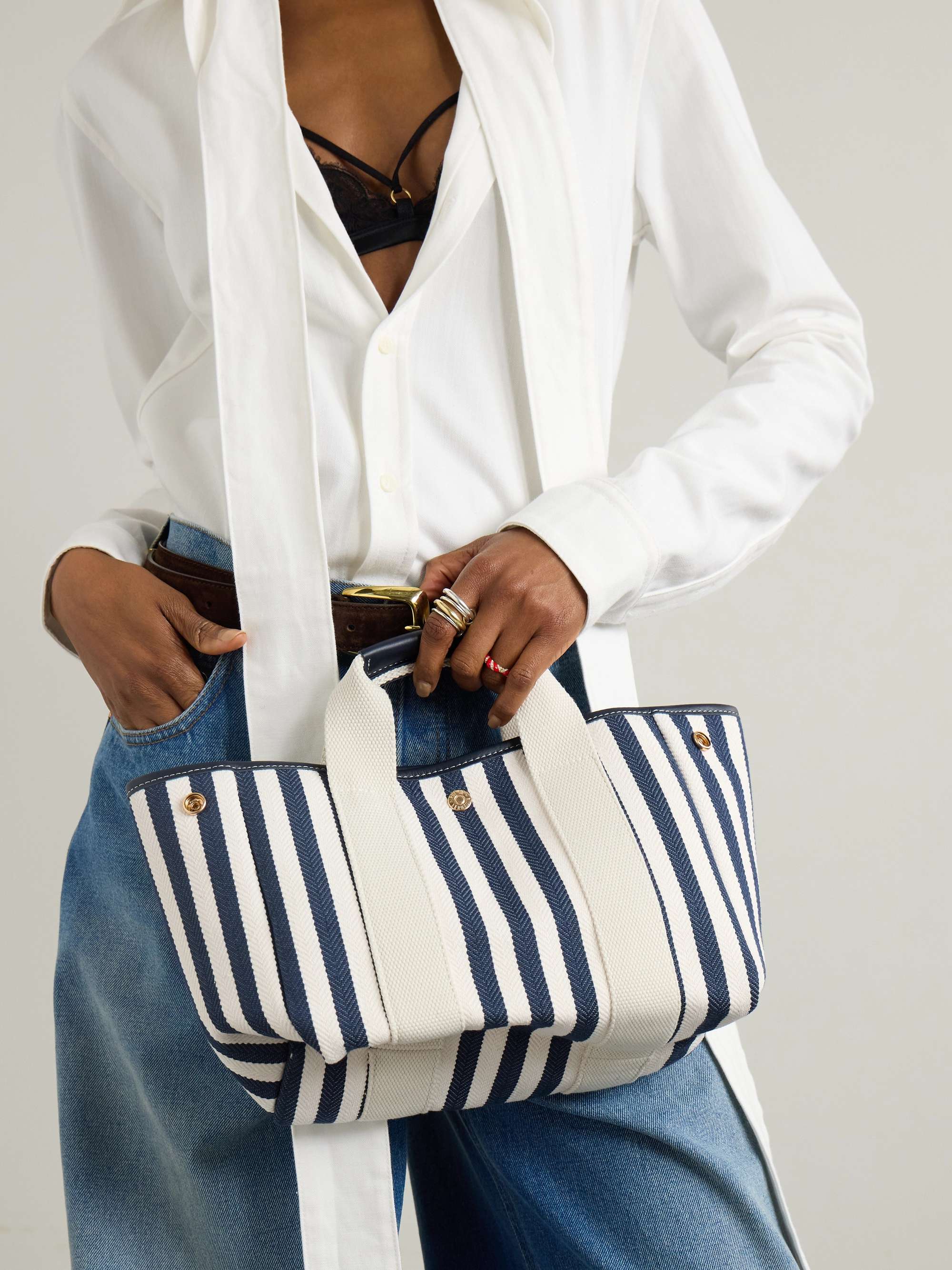 RUE DE VERNEUIL Traversée small striped leather and webbing