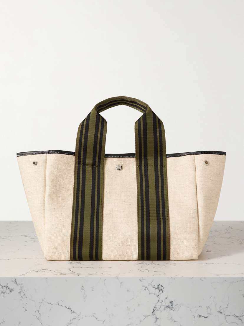 RUE de VERNEUIL Equestrian Traversée Medium Leather- And Webbing-trimmed Canvas Tote