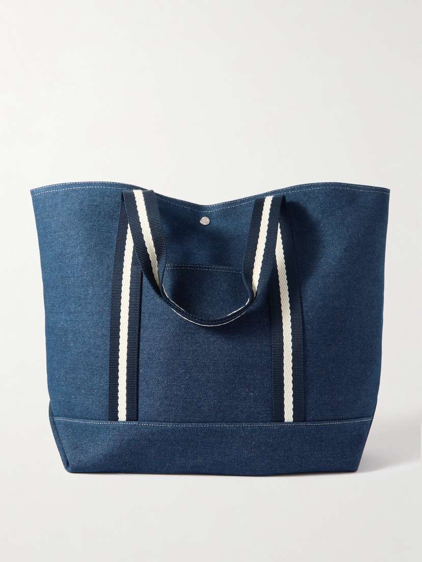 RUE de VERNEUIL Tool Striped Webbing-trimmed Denim Tote