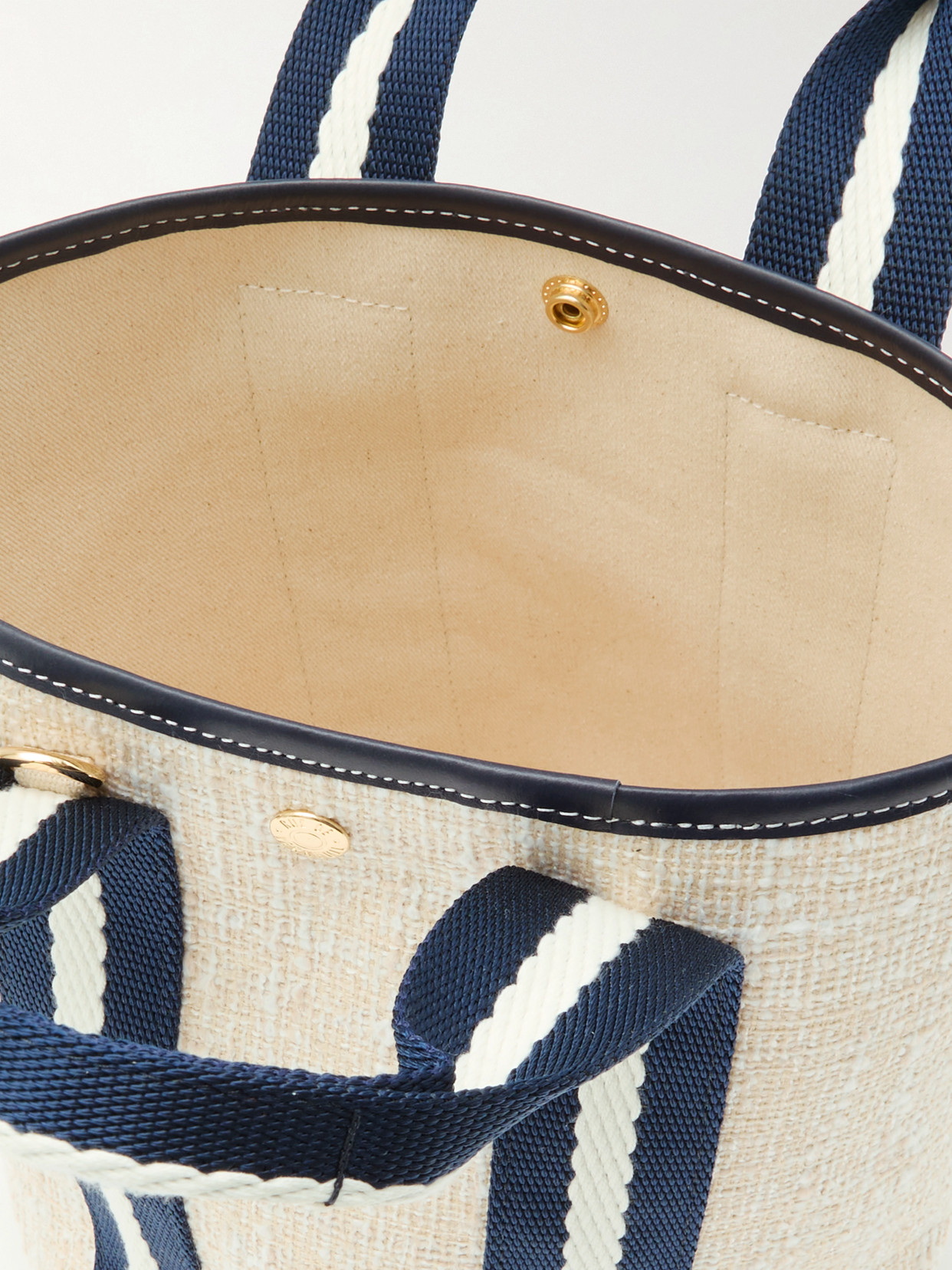 Rue De Verneuil Cruise Bucket Small Leather- And Webbing-trimmed Canvas Tote In Neutrals
