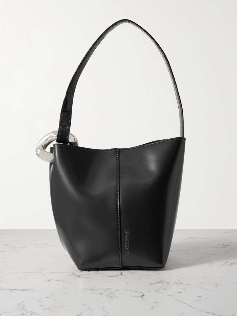 JW Anderson Jwa Corner Small Chain-embellished Glossed-leather Shoulder Bag