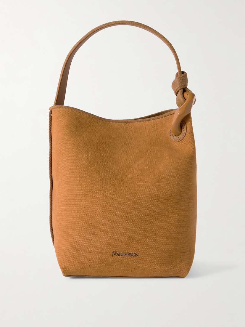 JW Anderson Jwa Corner Chain-embellished Suede-trimmed Canvas Tote