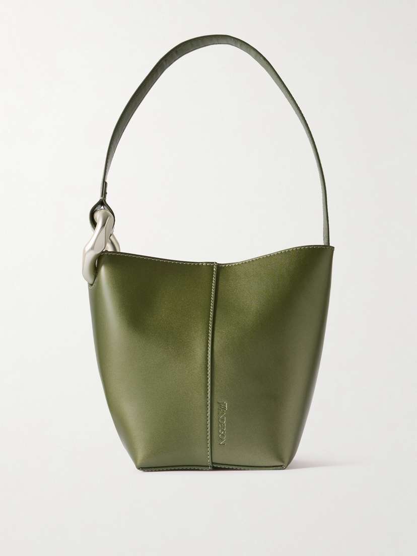 JW Anderson Jwa Corner Small Chain-embellished Glossed-leather Shoulder Bag