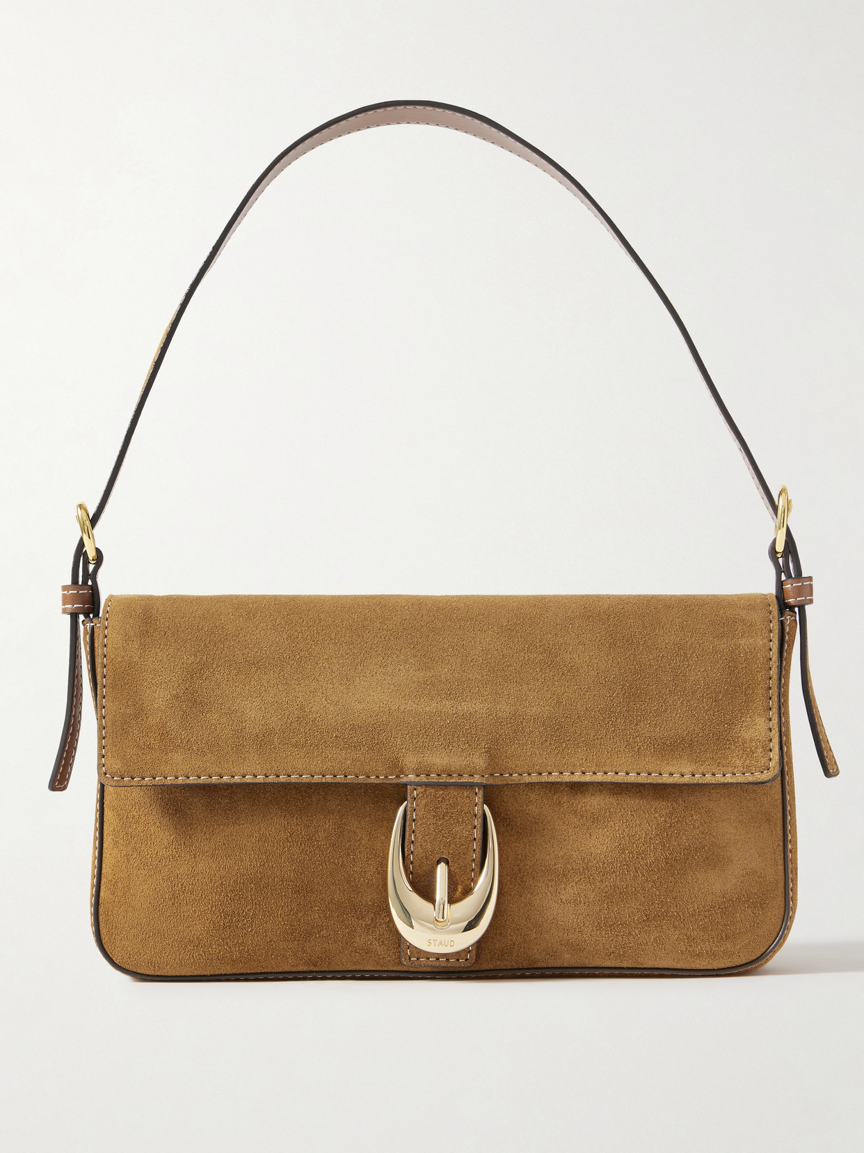 STAUD - Harlow Buckled Suede Shoulder Bag - Brown
