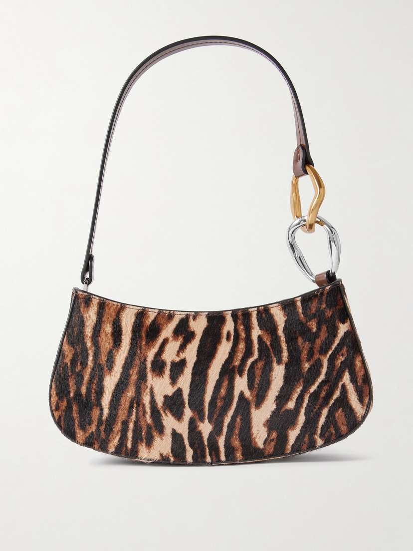 Staud Ollie Embellished Leopard-print Glossed-leather Shoulder Bag
