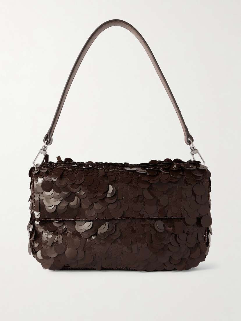 Staud Timmy Embellished Sequined Leather Shoulder Bag