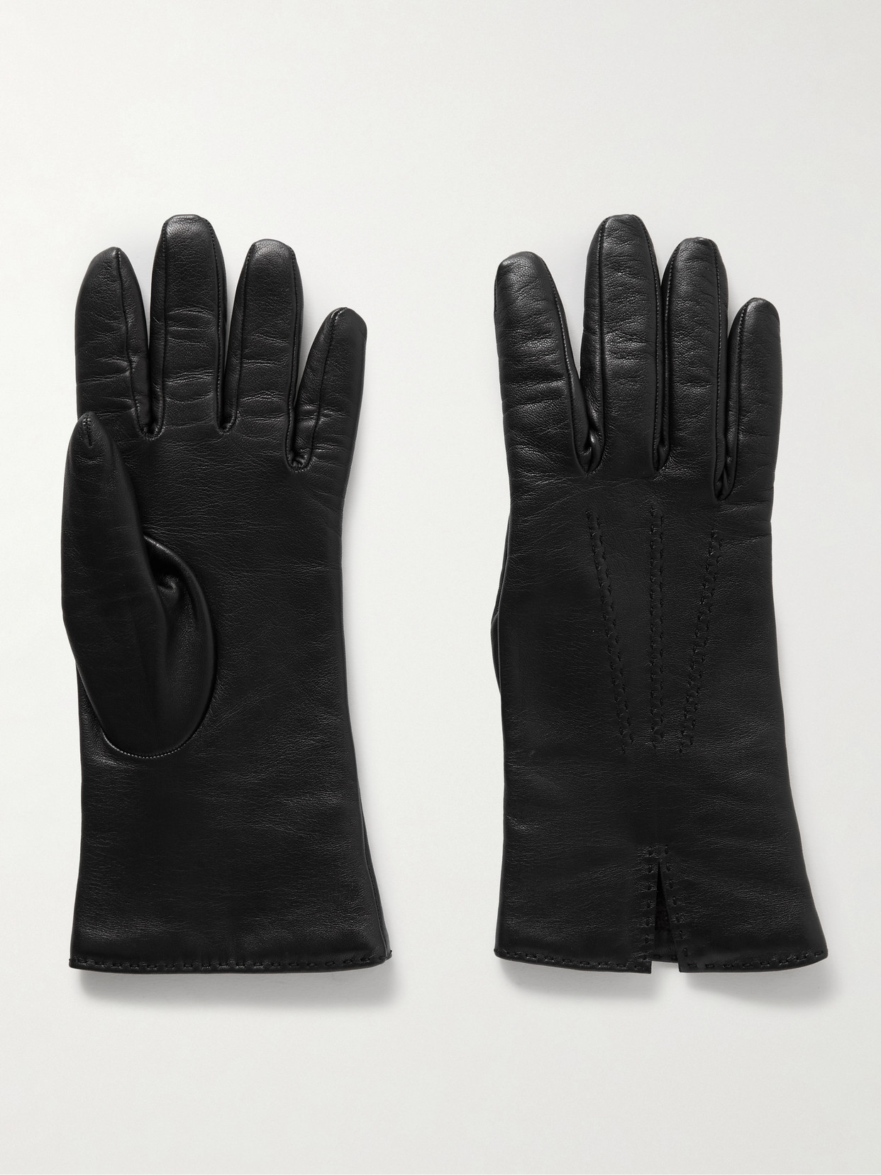 The Row Florence Leather Gloves In Black