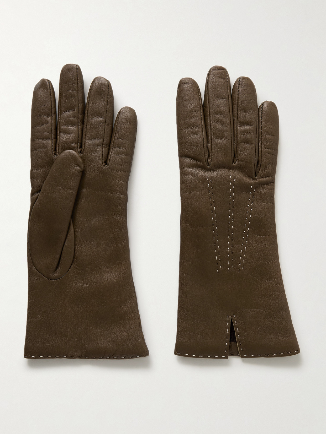 The Row Florence Leather Gloves In Green