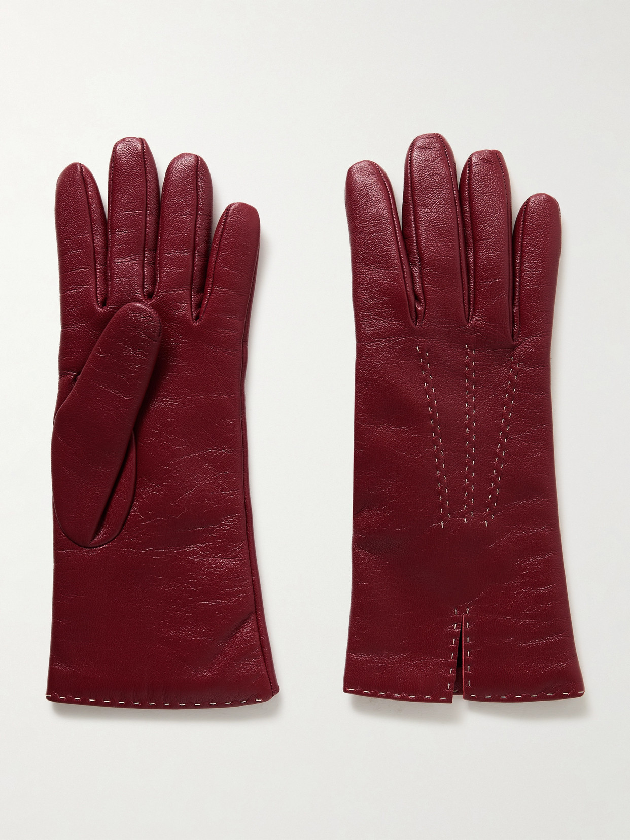 The Row Florence Leather Gloves In Red
