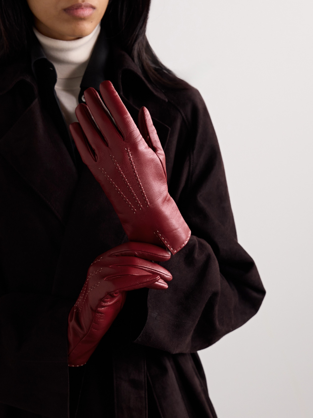 The Row Florence Leather Gloves In Red