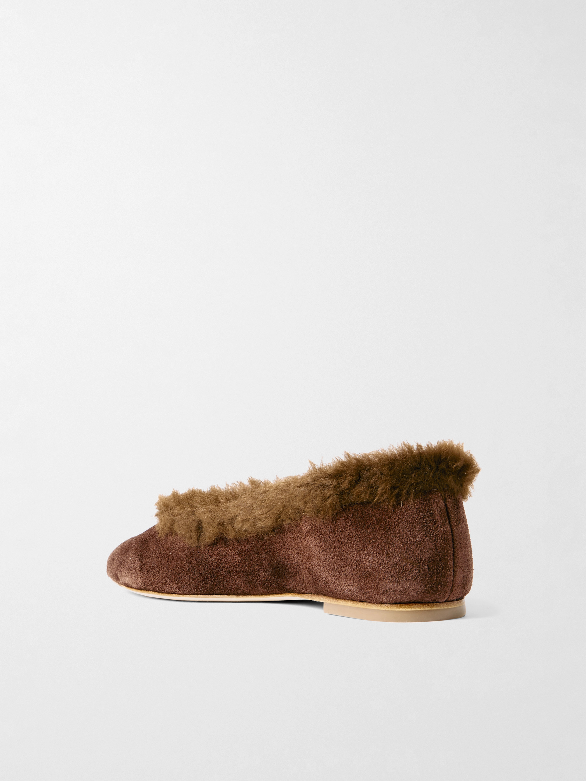 Staud - Alba faux fur-trimmed suede ballet flats | Plush
