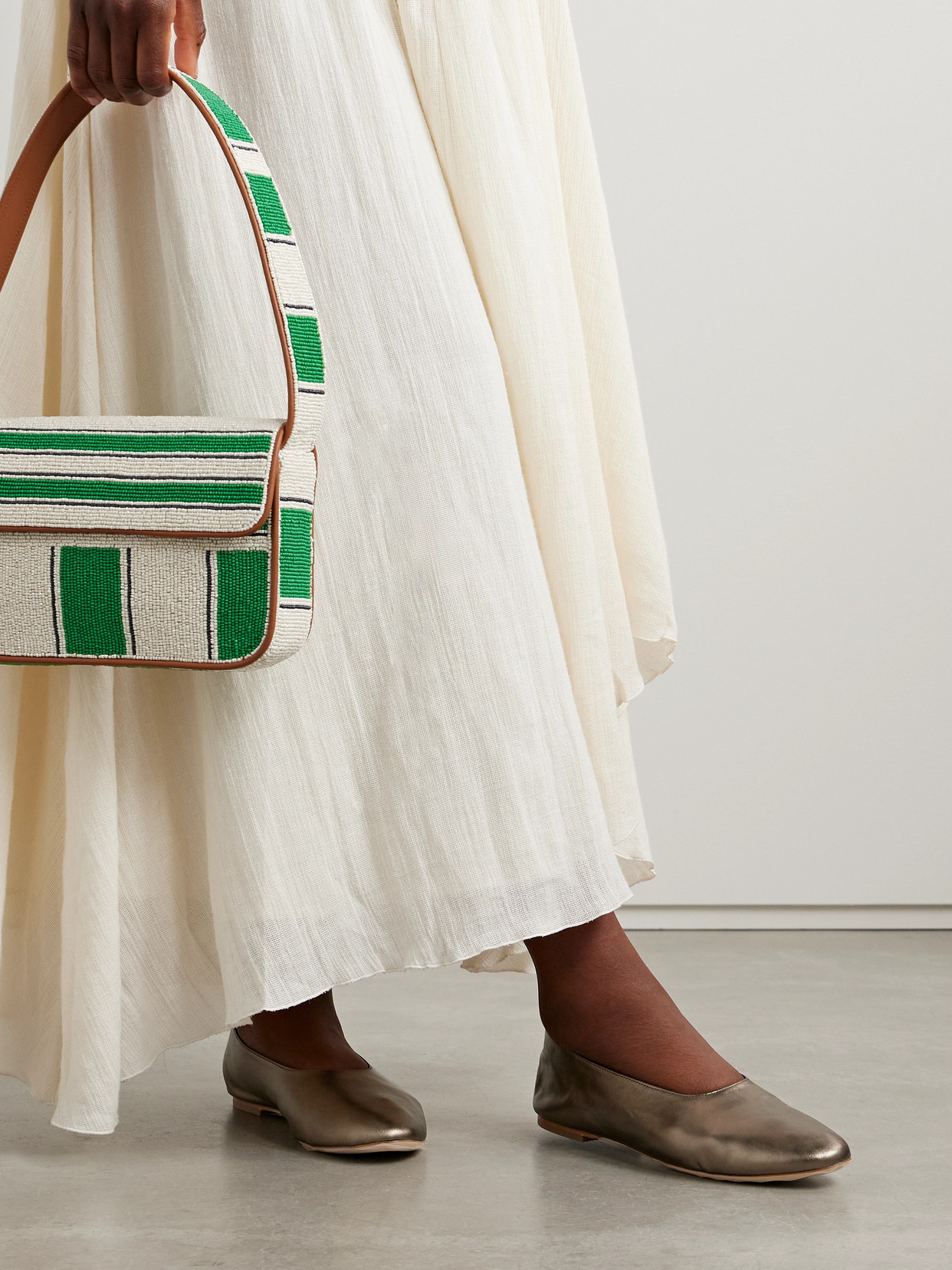 Staud Alba Metallic Leather Ballet Flats In Metallic