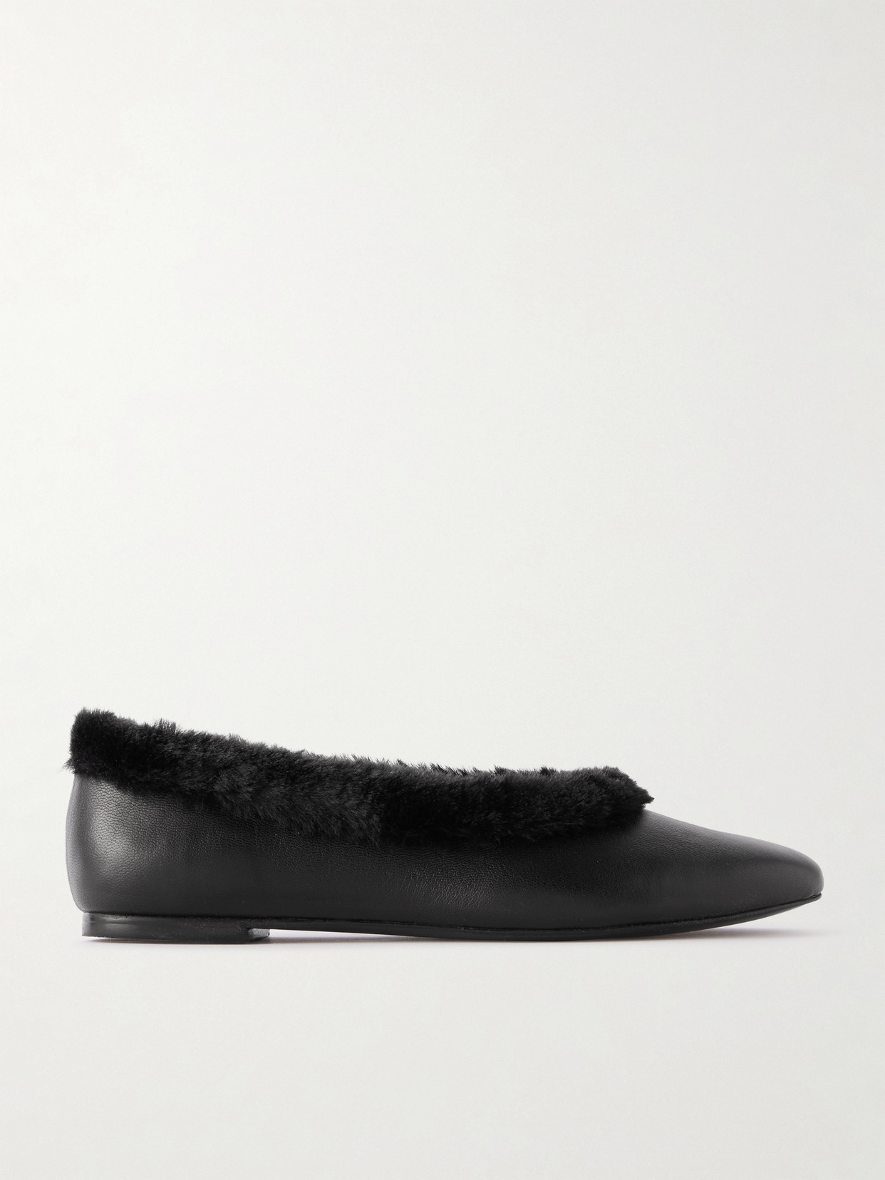 STAUD - Faux Fur-trimmed Leather Ballet Flats - Black