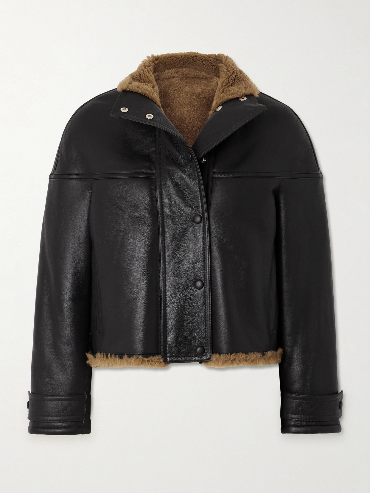 Yves Salomon Cropped Shearling Jacket In Green