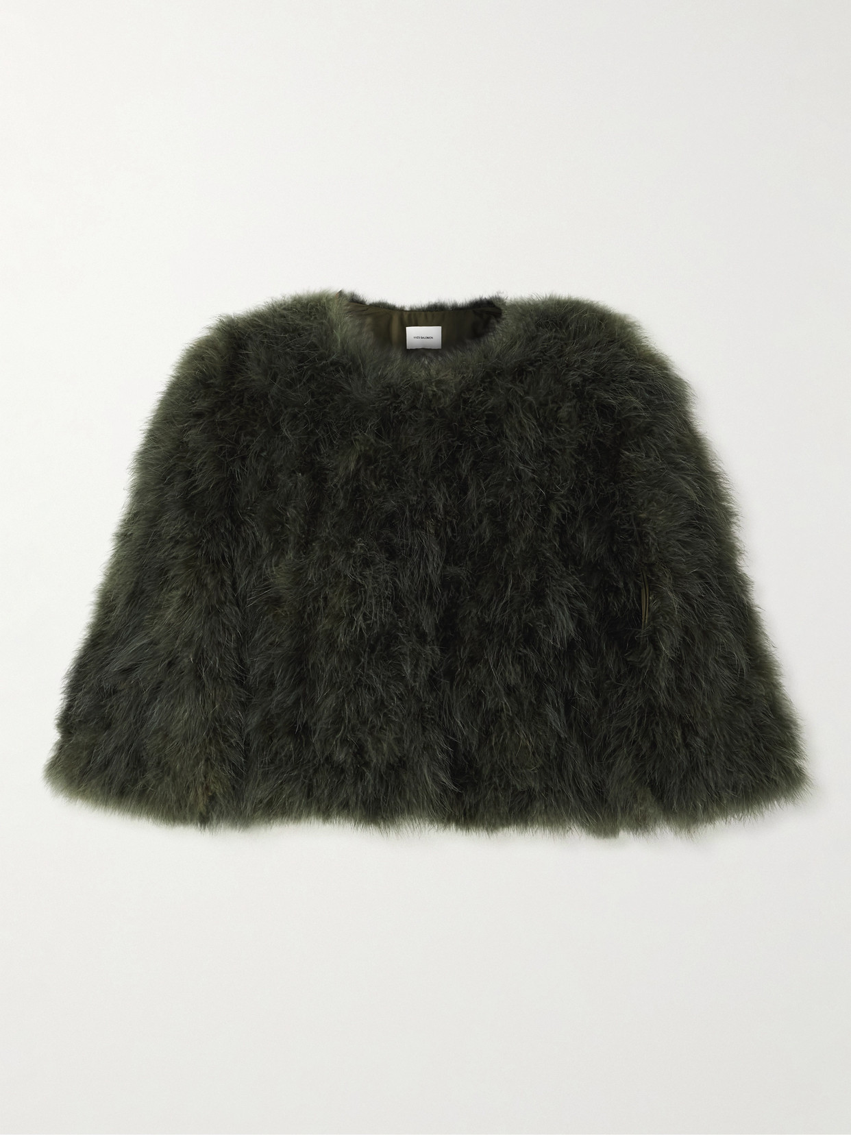 Yves Salomon Cropped Feather Jacket In Green