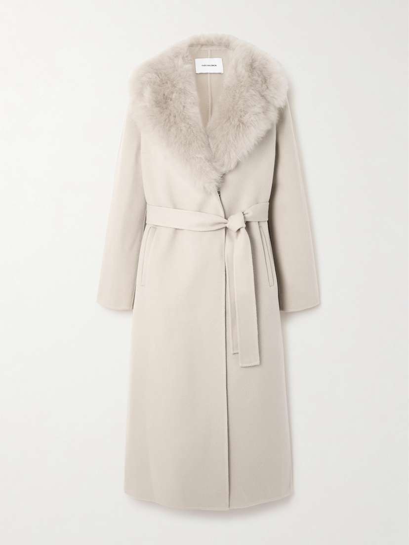 Yves Salomon Belted Shearling-trimmed Wool And Cashmere-blend Coat