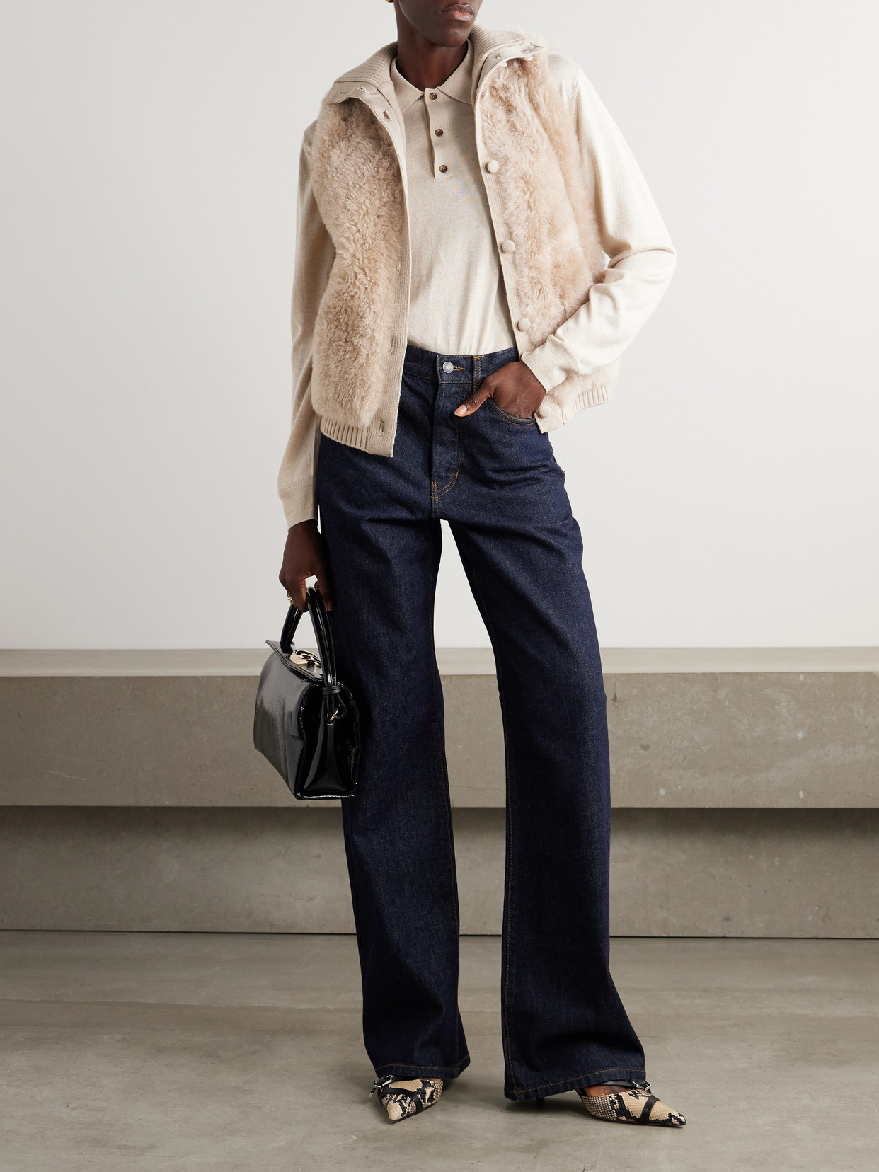 Yves Salomon Wool-trimmed Shearling Vest In Neutrals