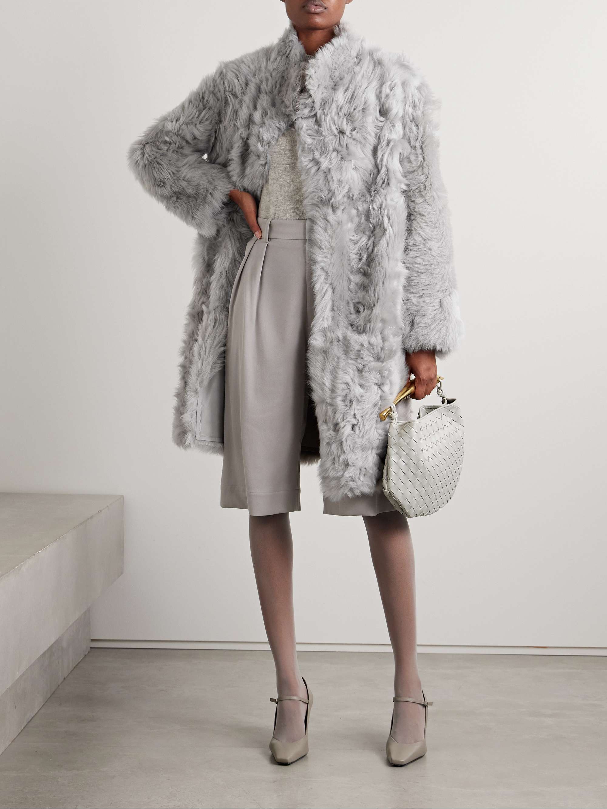 Shearling coat gray FR36
