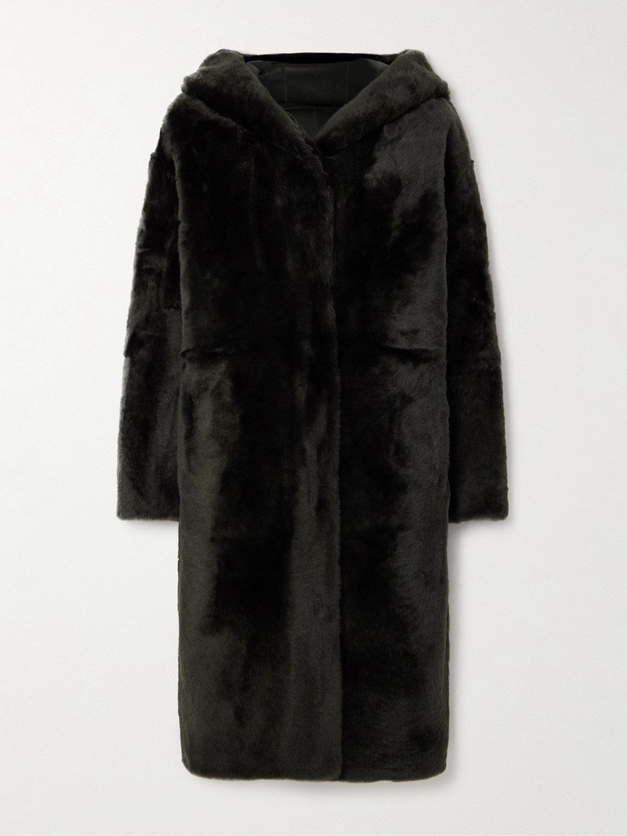 Yves Salomon Reversible Shearling Hooded Coat In Brown