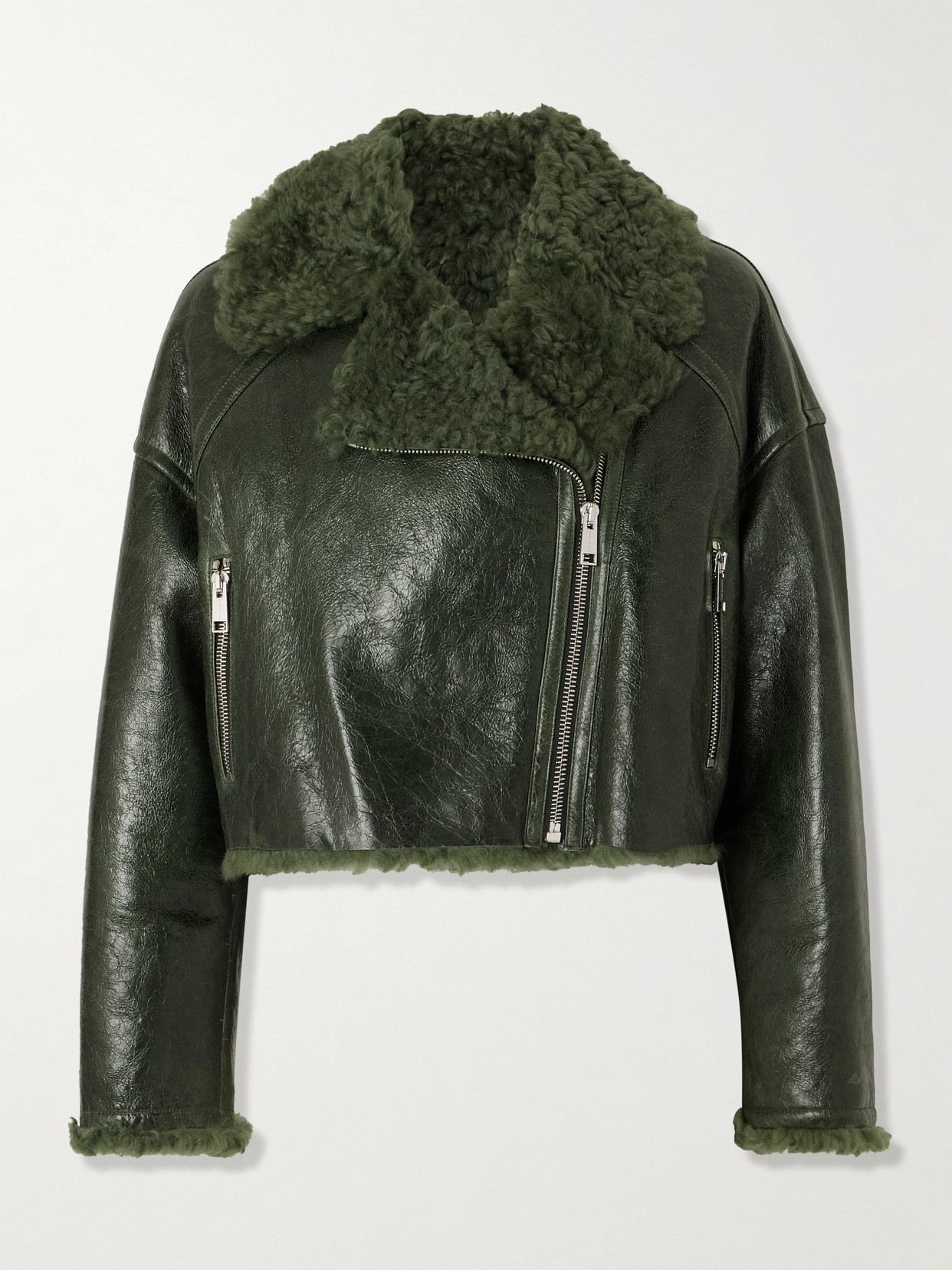 Yves Salomon - Cropped Shearling Jacket - Green