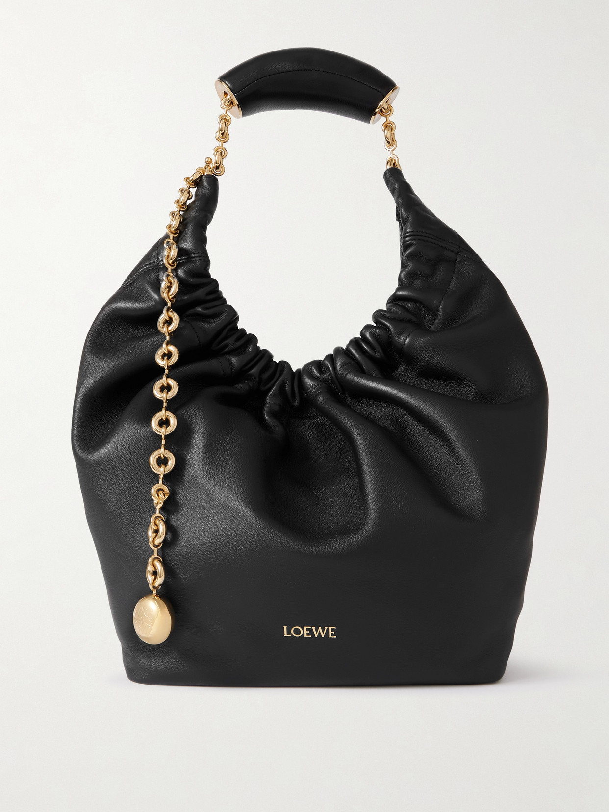 Loewe - Squeeze Small Chain-embellished Gathered Leather Shoulder Bag - Black