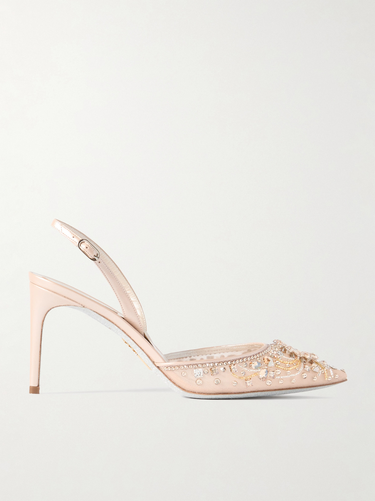 René Caovilla - Crystal-embellished Leather And Tulle Slingback Pumps - Neutrals