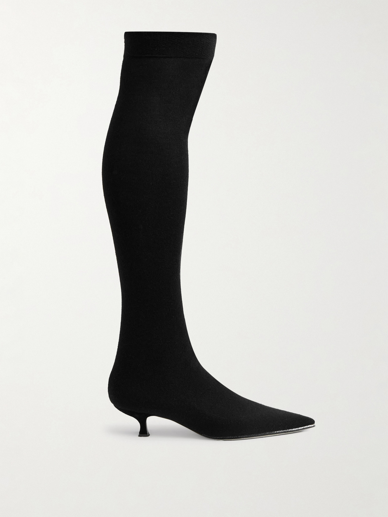 René Caovilla Crystal-embellished Stretch-knit Over-the-knee Boots In Black
