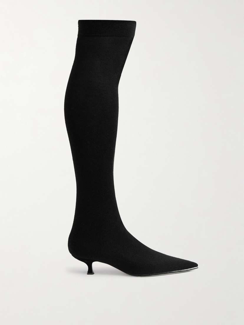 René Caovilla Crystal-embellished Stretch-knit Over-the-knee Boots