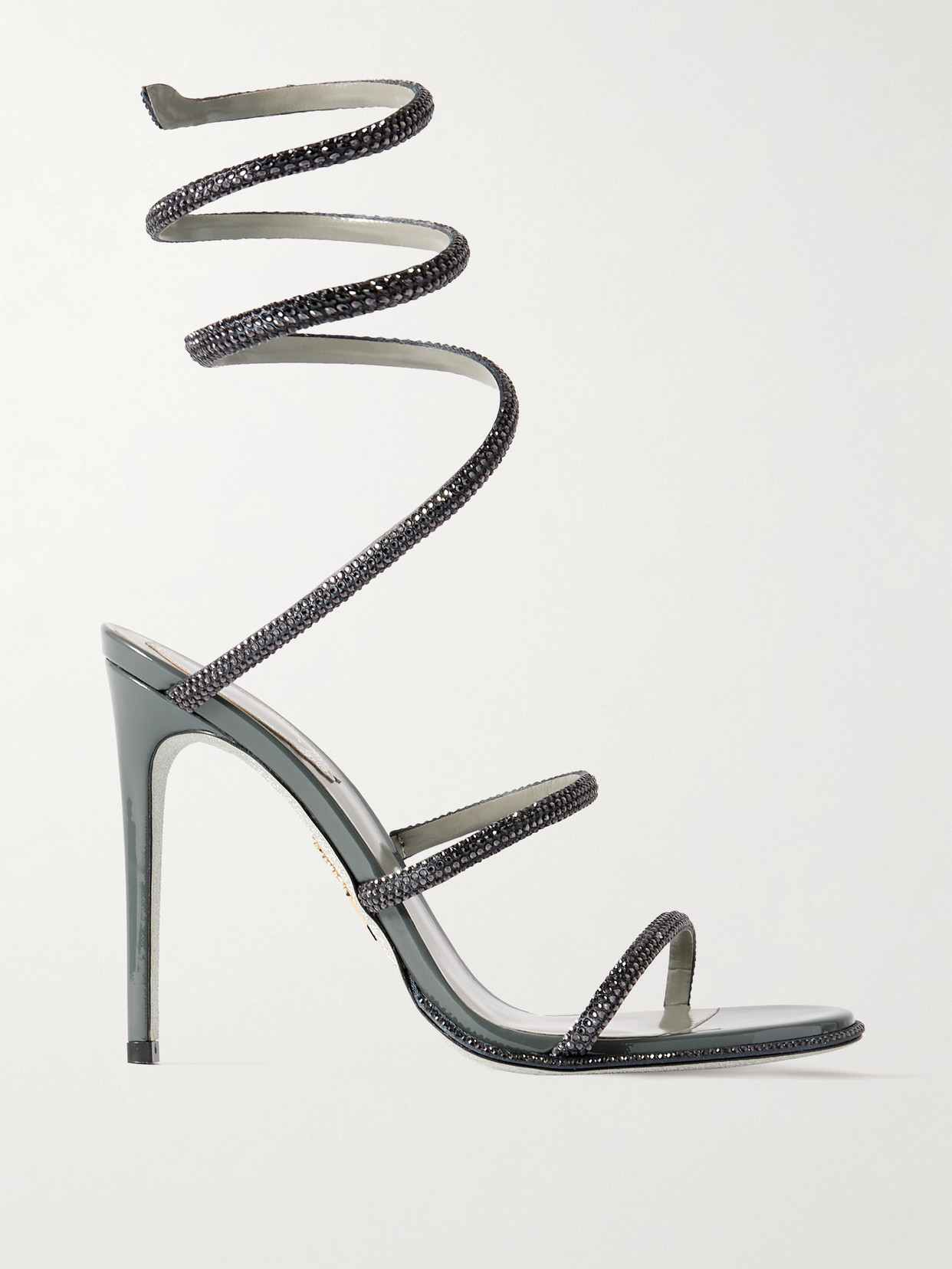 René Caovilla Cleo Crystal-embellished Satin Sandals In Gray