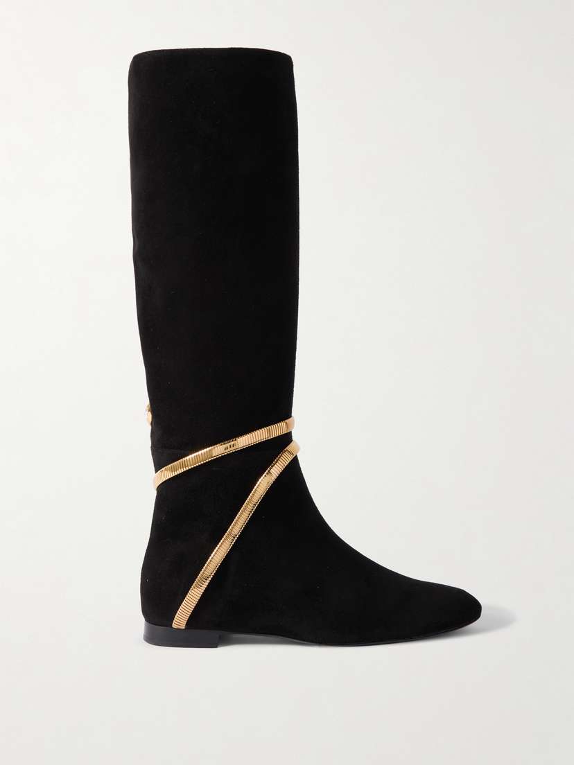 René Caovilla Embellished Suede Knee Boots