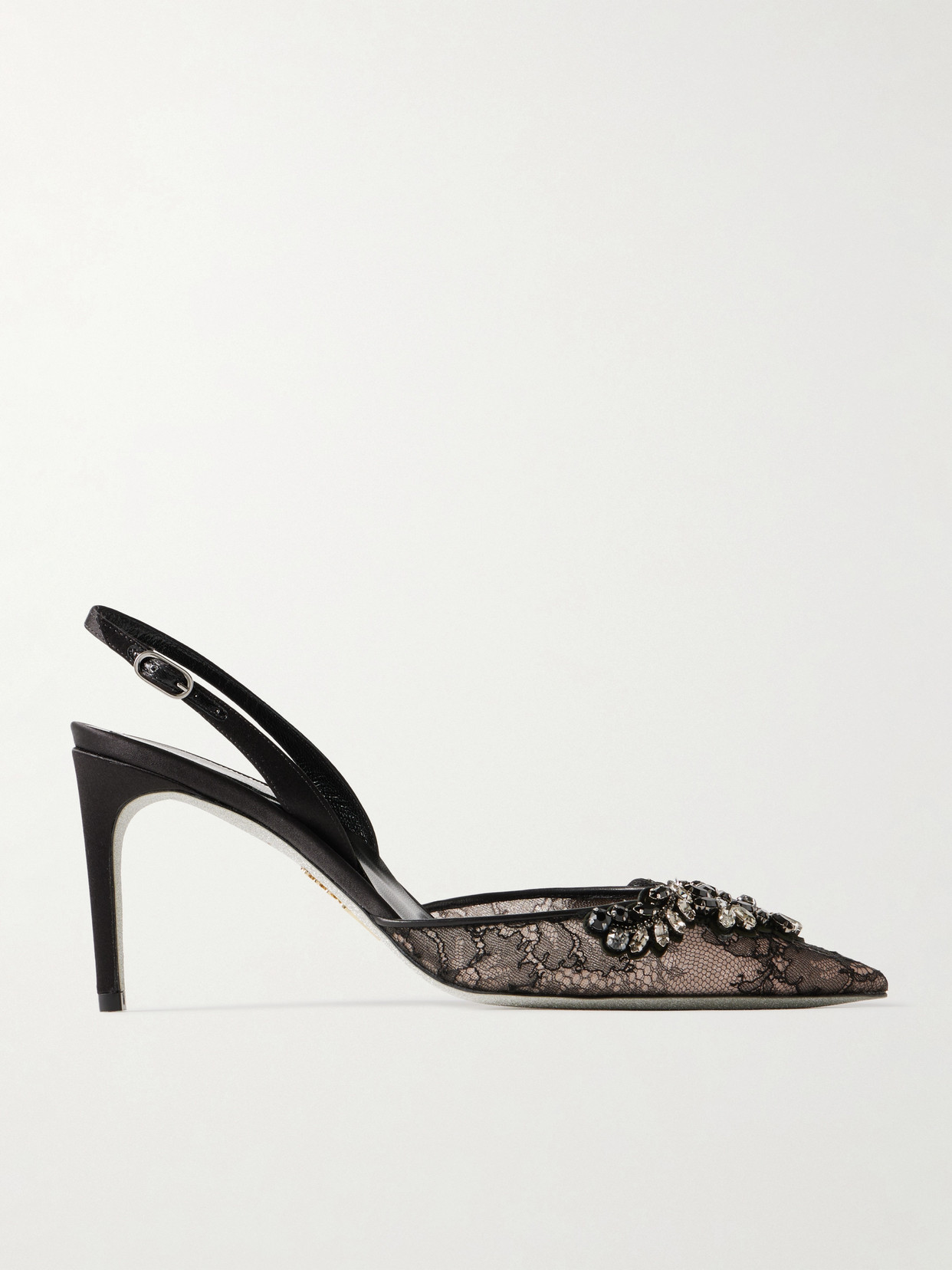 René Caovilla Crystal-embellished Lace And Satin Slingback Pumps In Black