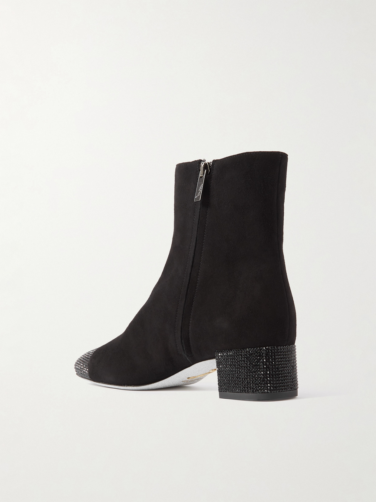 René Caovilla Suede Crystal Zip Booties In Black