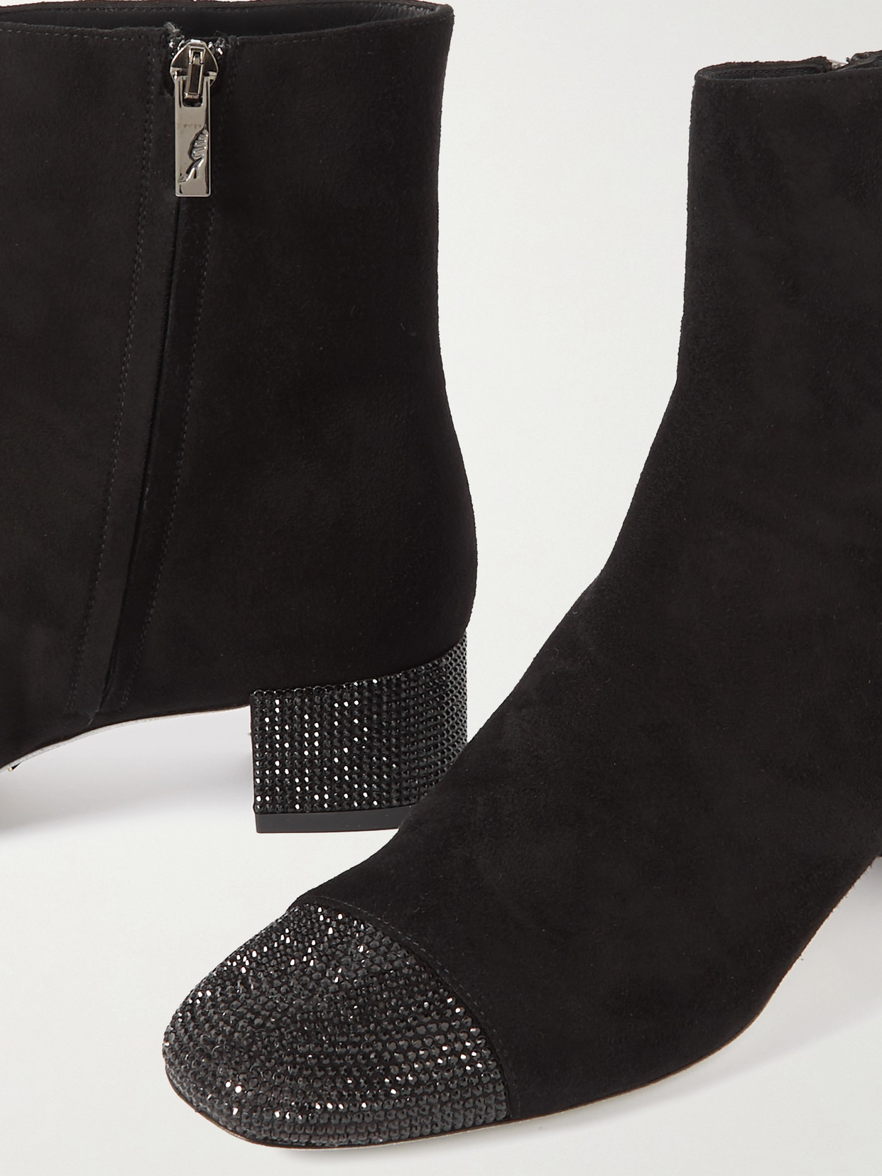 René Caovilla Suede Crystal Zip Booties In Black
