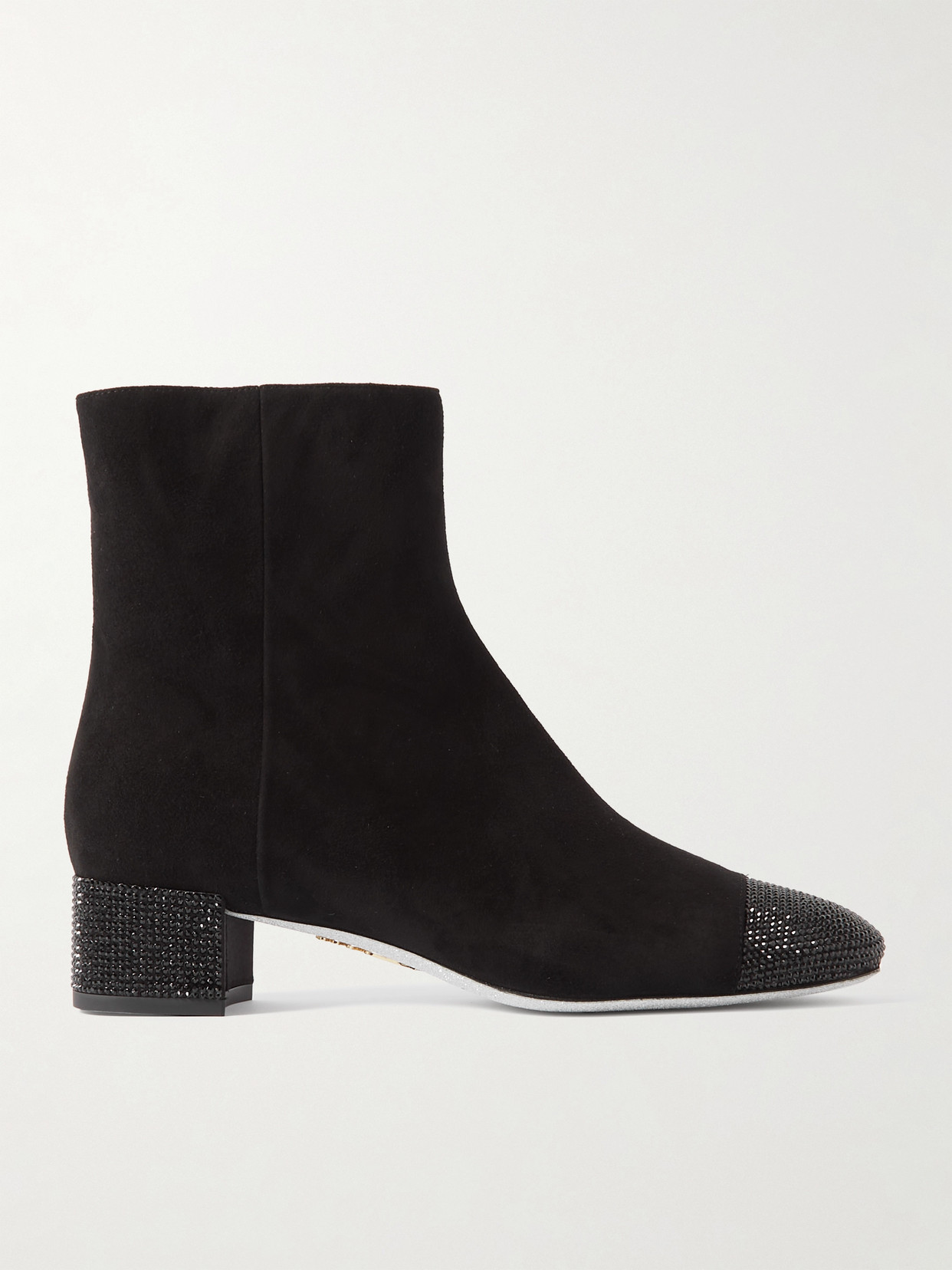 René Caovilla Suede Crystal Zip Booties In Black