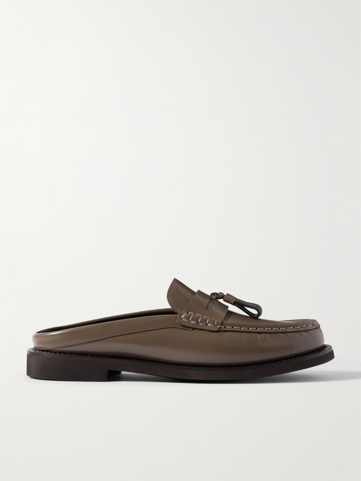 Brunello Cucinelli Bead-embellished Leather Loafers In Brown