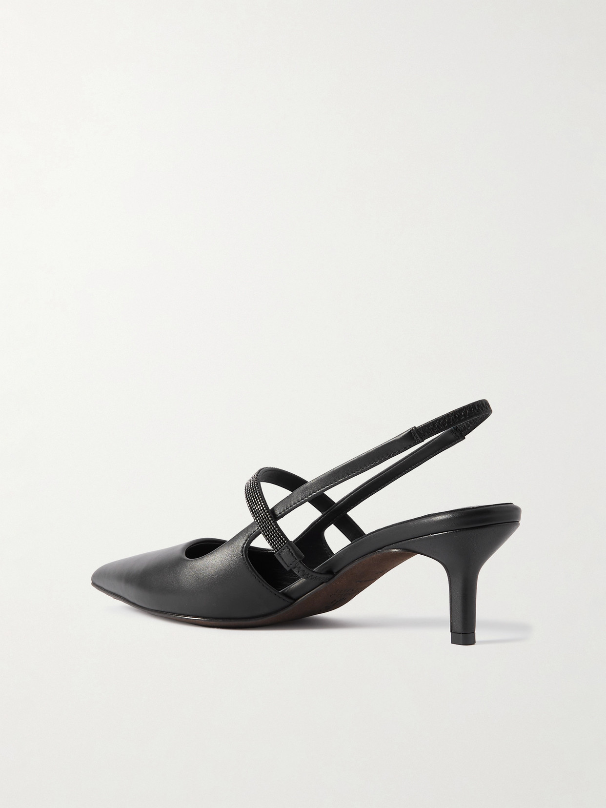 Brunello Cucinelli Bead-embellished Leather Slingback Pumps In Black