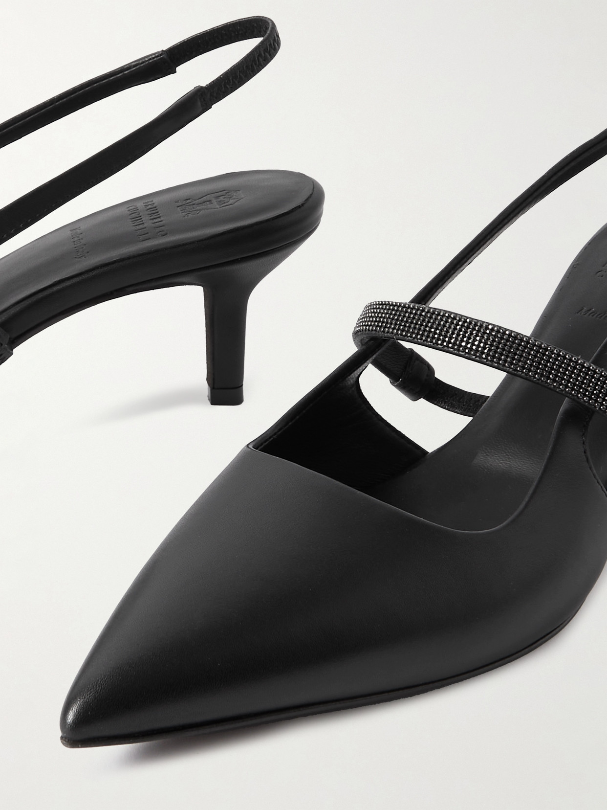 Brunello Cucinelli Bead-embellished Leather Slingback Pumps In Black