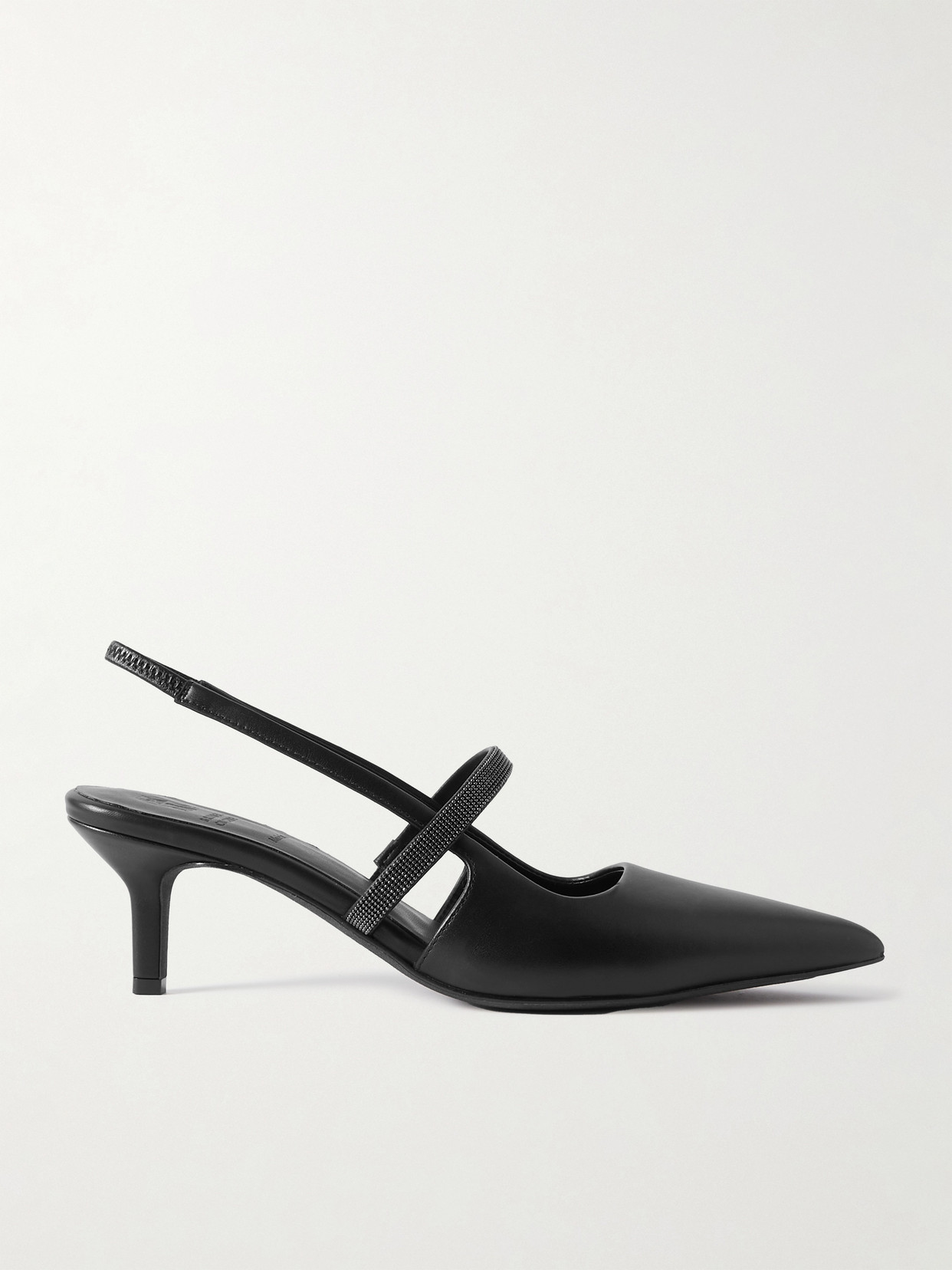Brunello Cucinelli Bead-embellished Leather Slingback Pumps In Testa Moro