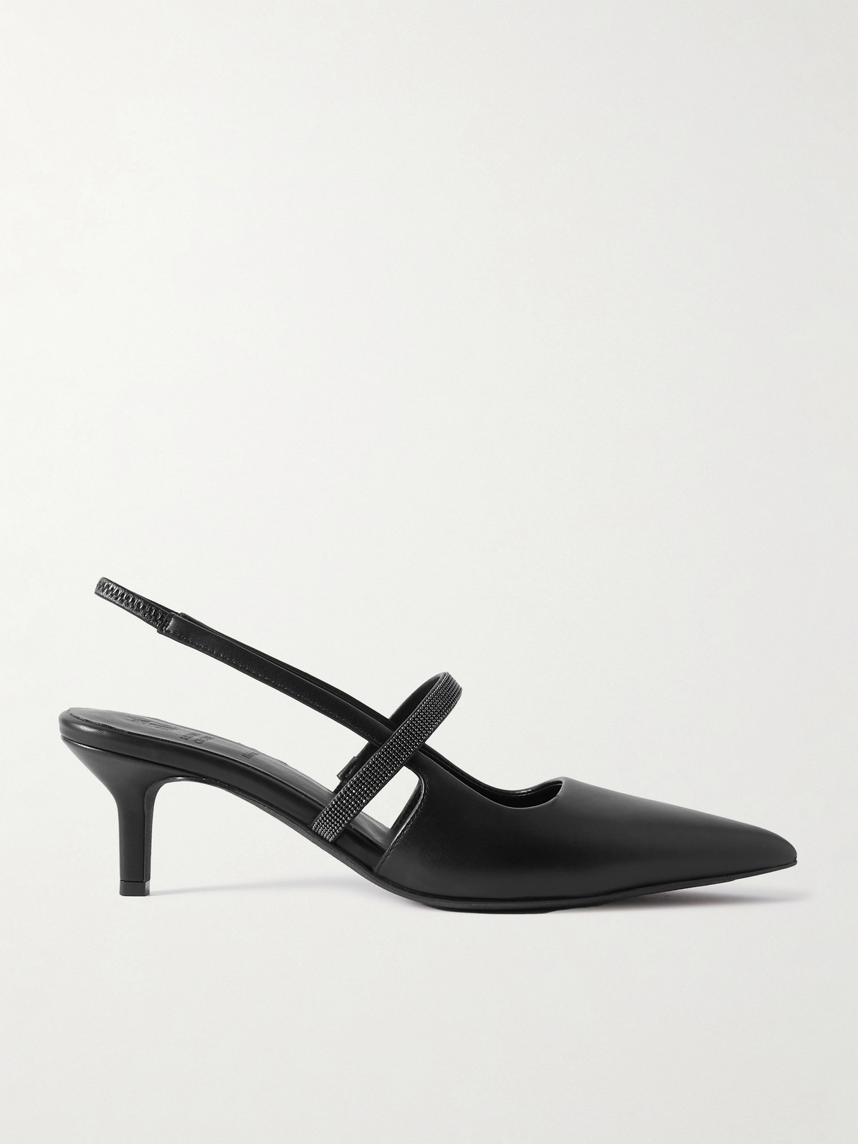 Brunello Cucinelli Bead-embellished Leather Slingback Pumps In Black