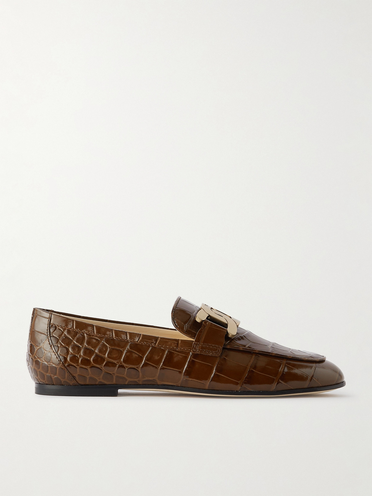 Tod's Kate Embellished Croc-effect Leather Loafers In Brown