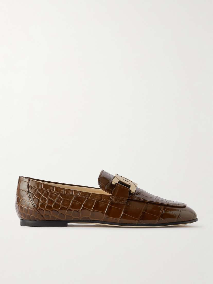 Tod's Kate Embellished Croc-effect Leather Loafers