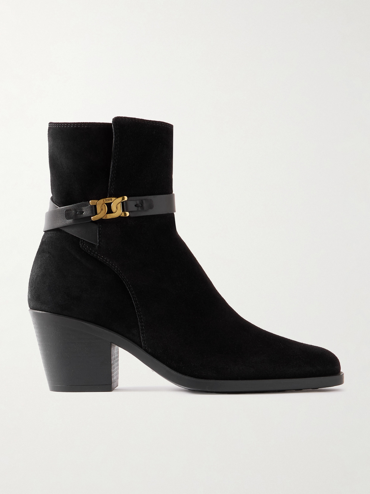 Tod's Embellished Leather-trimmed Suede Ankle Boots In Black